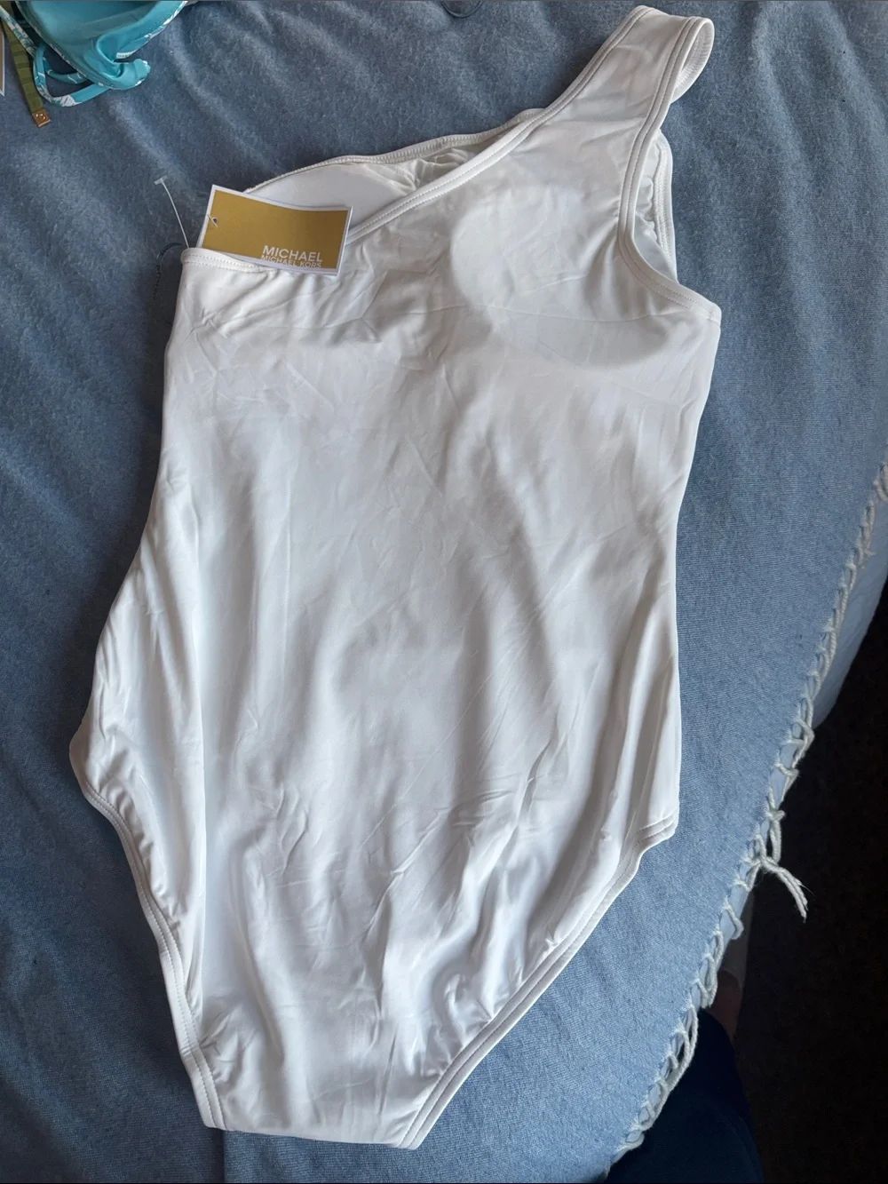 michael michael kors white one shoulder one piece swimsuit size 10 nwt